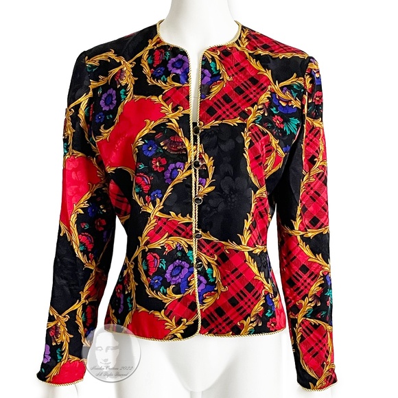 Adrianna Papell x Talbots Suit Jacket & Skirt Set Silk 2pc Jacquard Sz 8 Vintage - Picture 3 of 17